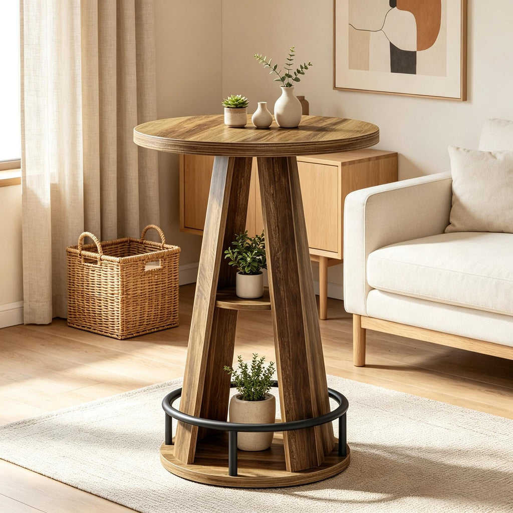 39.4 Inch High Top Bar Table 3-Tier Bistro Cocktail Pub Table with Metal Footrest for Home Bar Pub Restaurant