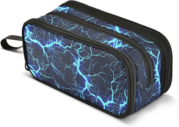 3d Basketball Blue Lighting Pencil Case Box Boys Girls Large Pencil Pouch with Zipper Compartments Big Capacity Stationery Pen Bag Organizer for Kids Teens Adults School