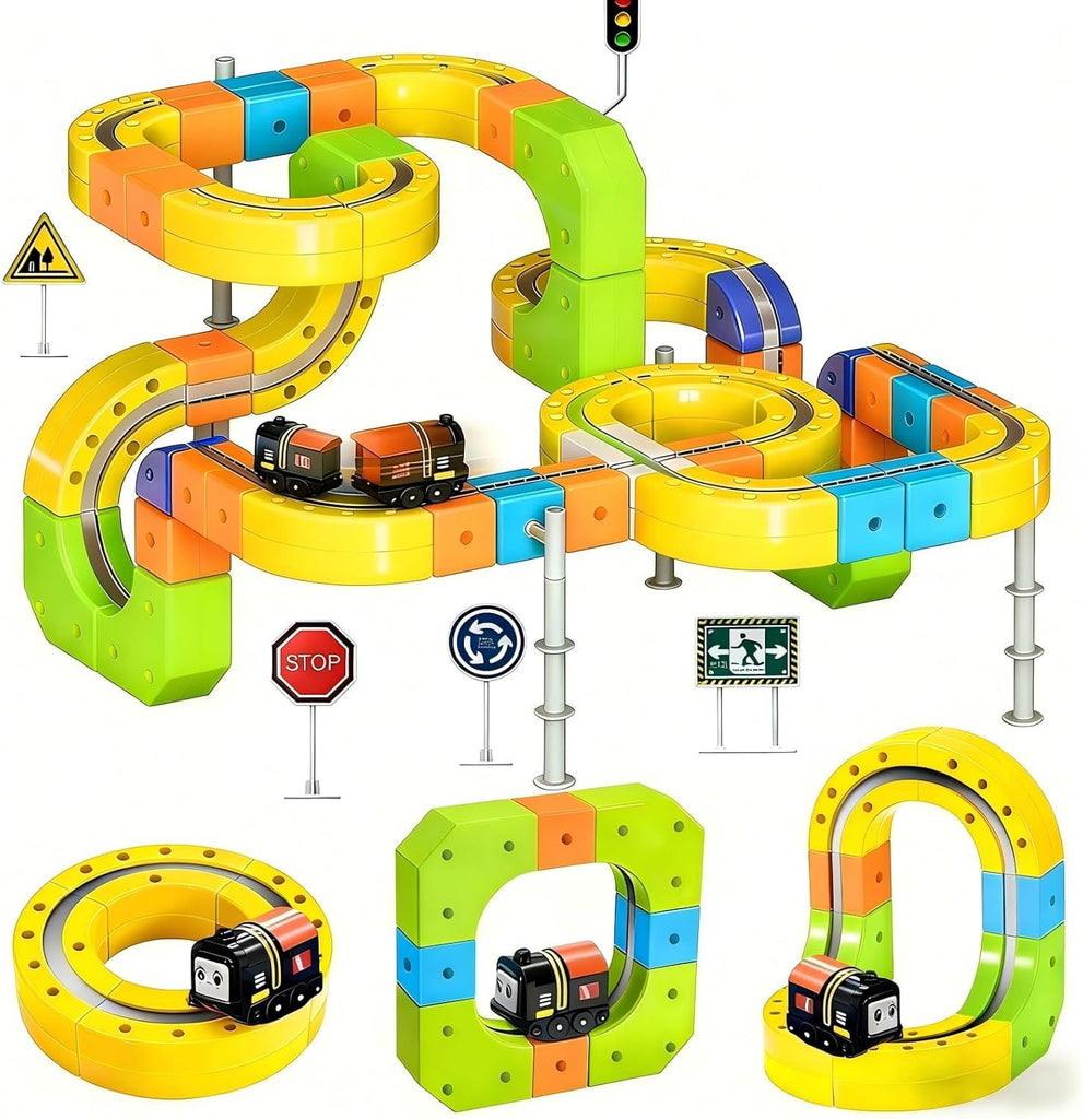 3D Gravity-Defying Electric Magnetic Train Set – 105PCS Modular Reconfigurable Race Track Kit, STEM Educational Building Toy for Kids 3-12, Safe & Durable for Boys Girls
