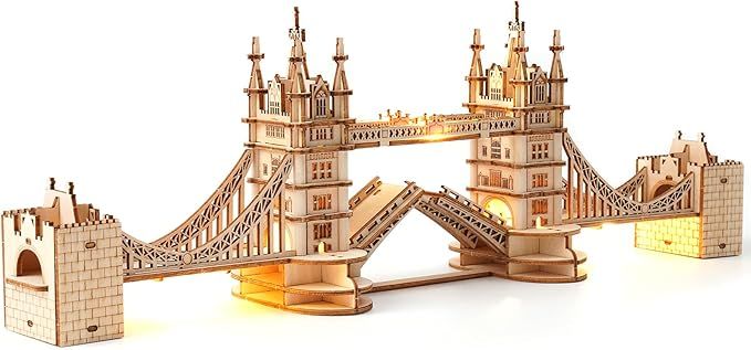 3D Puzzle Wooden Craft Kits with LED Light DIY Tower Bridge Construction Model Kit to Build for Teens Brain Teaser Puzzle Home Decor Birthday Gifts