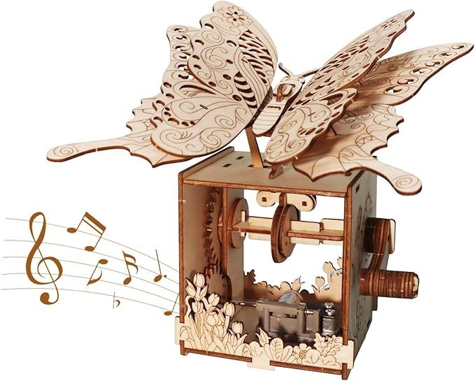 3D Puzzles for Adults Hand Butterfly Wooden Mechanical Music Box Model Kit You are My Sunshine Handmade Assembly DIY Crafts Birthdays for Boys Ages 14+