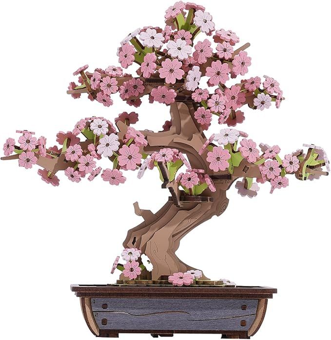 3D Wooden Puzzle Flower for Adults, DIY Sakura Bonsai Tree Plants for Home Table Decor, Creative Cherry Blossom Crafts Birthday Model Building Kits Toys