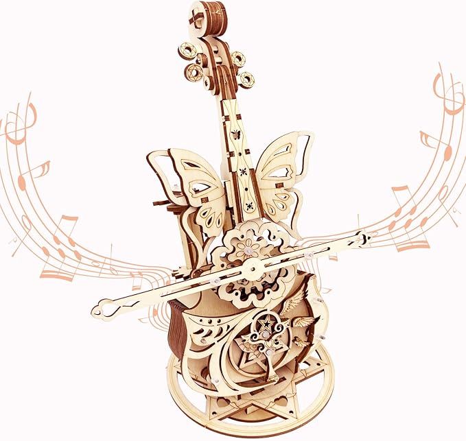 3D Wooden Puzzle for Adults - Cool Cello Music Box DIY Model for Adults to Build Wood Crafts Mechanical Puzzle Building Kits for Age 14+Years Old
