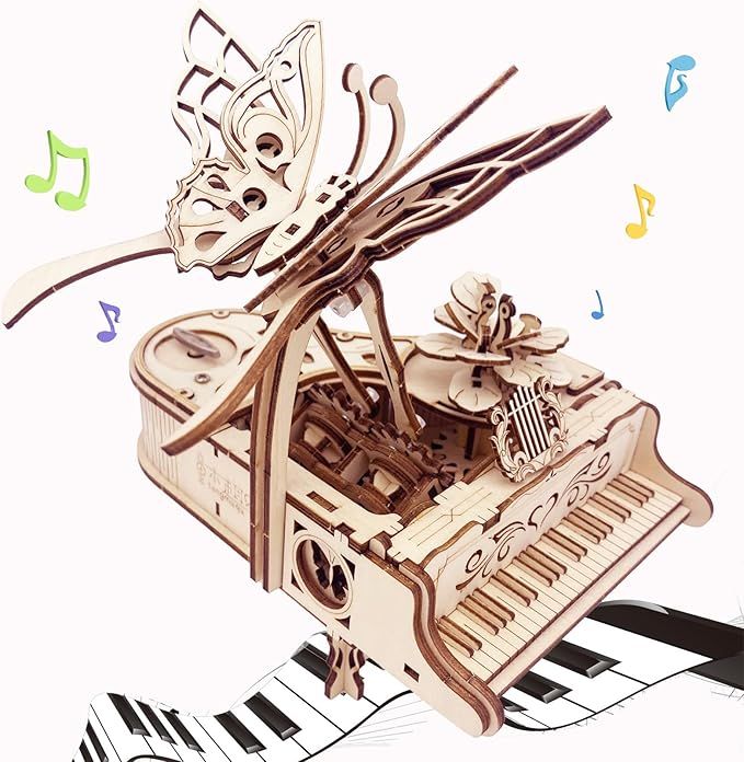 3D Wooden Puzzle for Adults - Piano DIY Music Box Wood Model Kits Construction Craft Kits Mechanical Jigsaw Puzzles for Age 15+ Years Old
