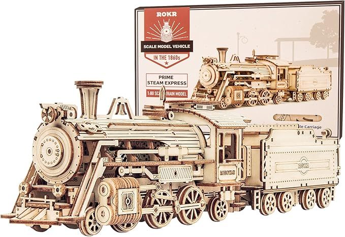 3D Wooden Puzzle for Adults-Mechanical Train Model Kits-Brain Teaser Puzzles-Vehicle Building Kits-Unique Gift for Teens on Birthday/Christmas Day(1:80 Scale)(MC501-Prime Steam Express)+