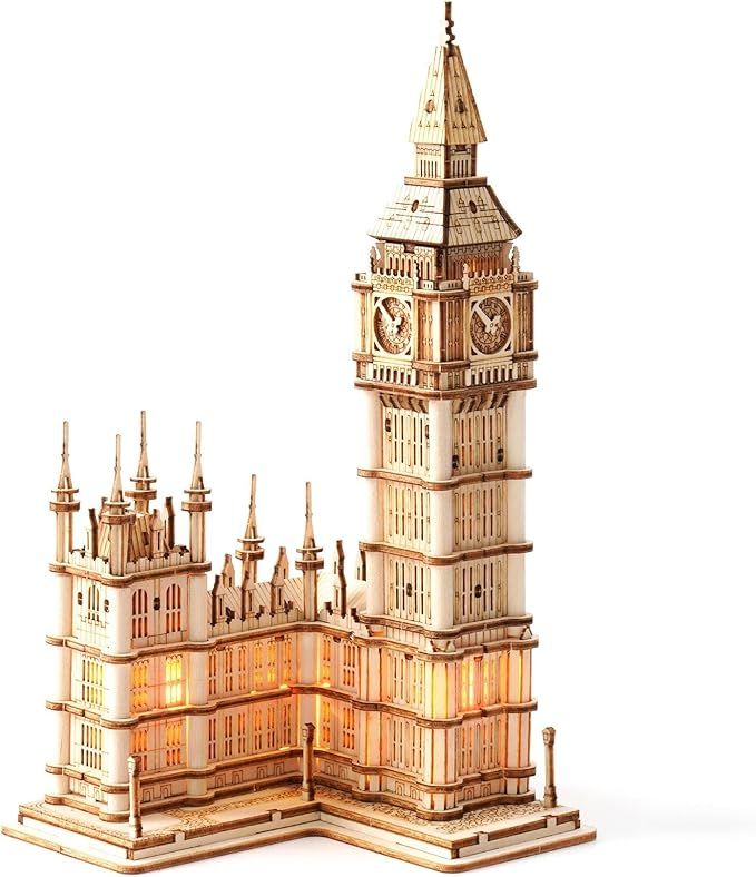 3D Wooden Puzzles for Adults Big Ben with Lights Architecture Model and Building Kit