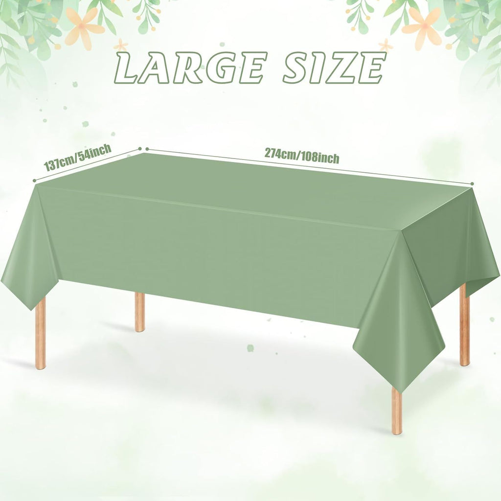 3Pack Sage Green Plastic Tablecloths for Rectangle Tables, Light Green Disposable Tablecloth, Waterproof Sage Green Table Cover for Birthday Bridal Wedding Baby Shower Party Decorations, 54 X 108Inch