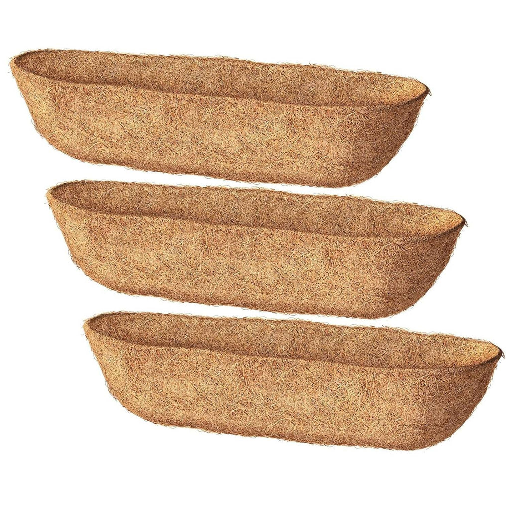3Pcs 24in/30in/36in Trough Coco Liners For Planters Coconut Coir Planter for Window Box Hanging Trough Basket Half Moon Planter Liner Replacement For Garden Fence Flower Vegetable