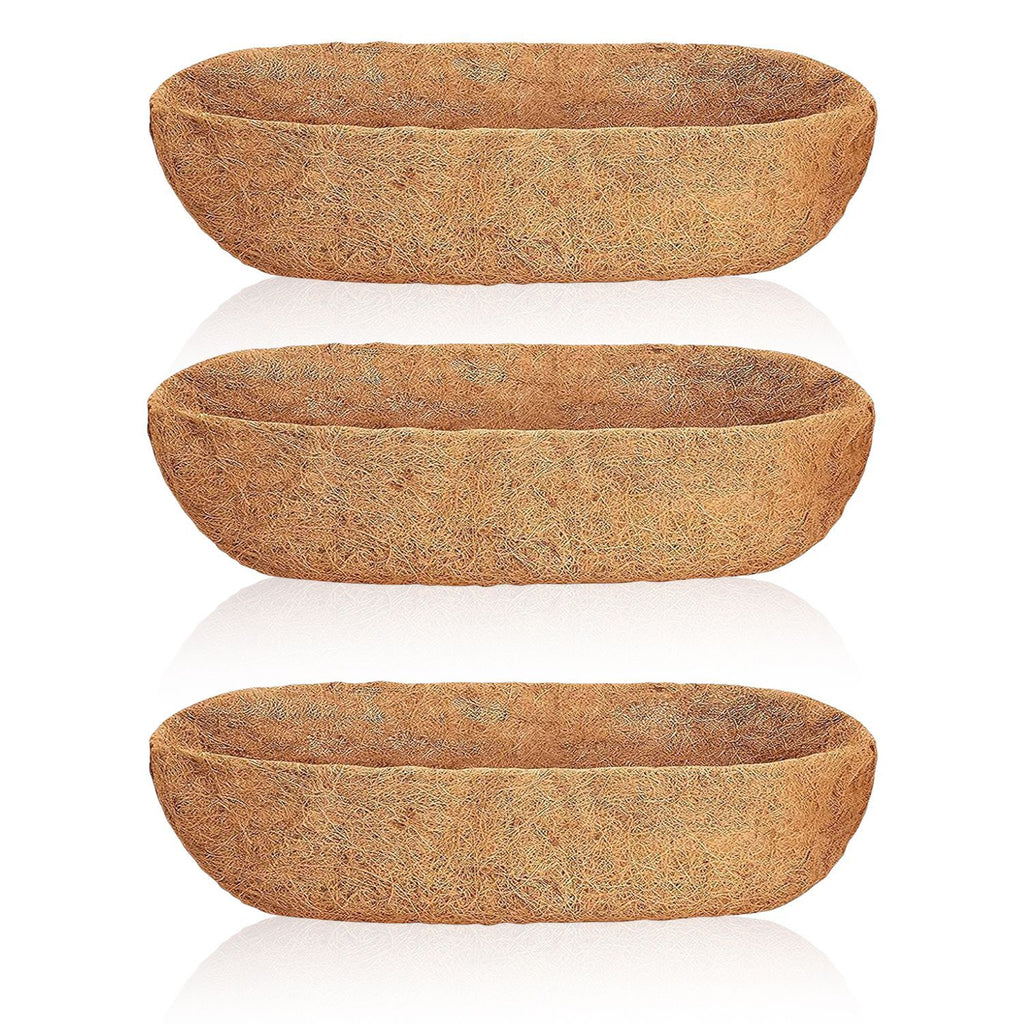 3Pcs 24in/30in/36in Trough Coco Liners For Planters Coconut Coir Planter for Window Box Hanging Trough Basket Half Moon Planter Liner Replacement For Garden Fence Flower Vegetable