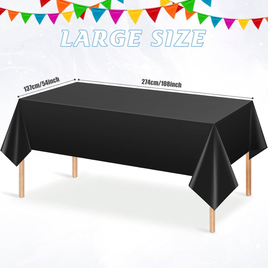 3Pcs Black Rectangle Tablecloth,Disposable Plastic Table Cloth,Waterproof Black Table Cover for Graduation Birthdays Weddings Anniversary Party Decorations,54 x 108 Inch
