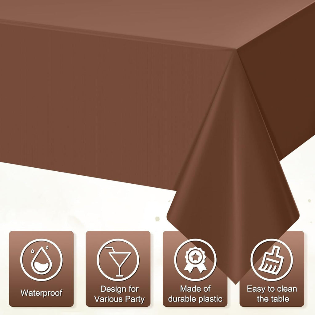 3Pcs Brown Plastic Tablecloths for Rectangle Tables,Disposable Chocolate Table Cloth,Waterproof Tan Table Cover for Fall Thanksgiving Harvest Birthdays Weddings Party Decorations,54 x 108 Inch