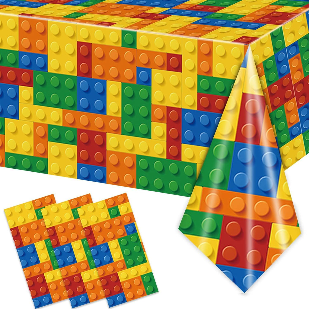 3PCS Building Block Party Tablecloths for Boys Kids Colorful Building Table Cover
