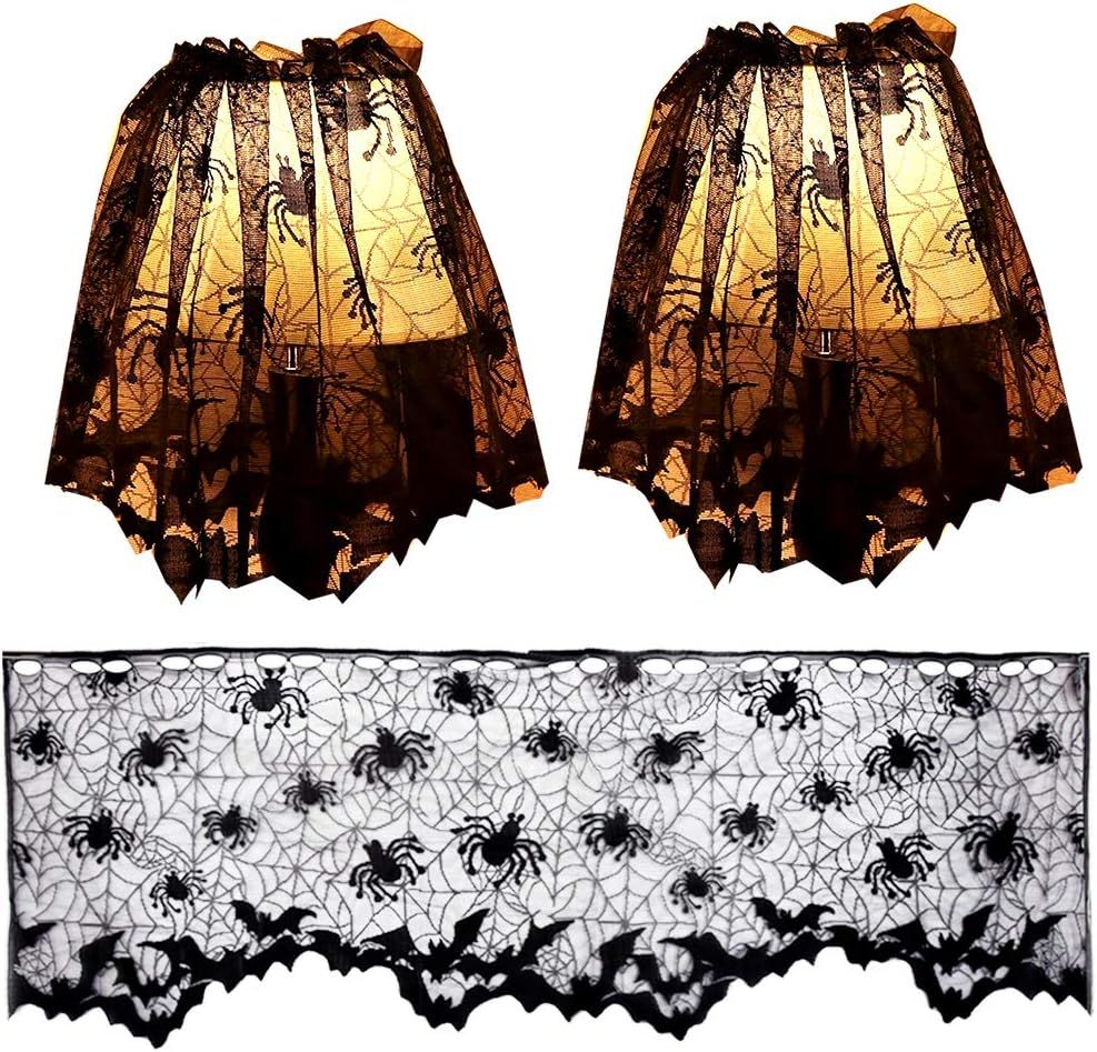 3Pcs Halloween Lamp Shade Cover Black Lace Spider Web Lampshade Cover Topper Scarf for Halloween Lamp Decorations
