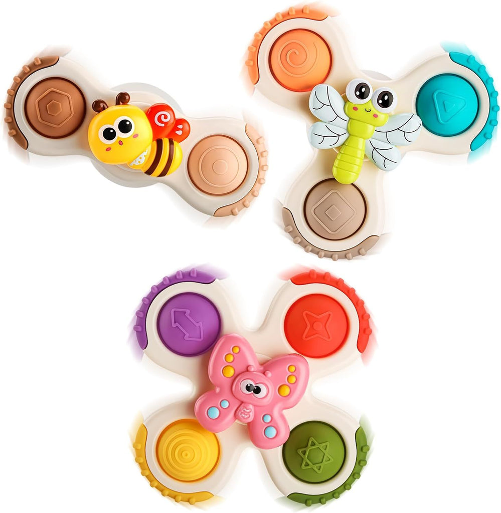 3PCS Pop Suction Cup Spinner Toys for 1 Year Old Boy Girl|Novelty Spinning Tops Toddler Stocking Stuffers|Baby Bath Toy for Kids Ages 1-3|1 Year Old Boy Christmas Birthday Gift for Infant