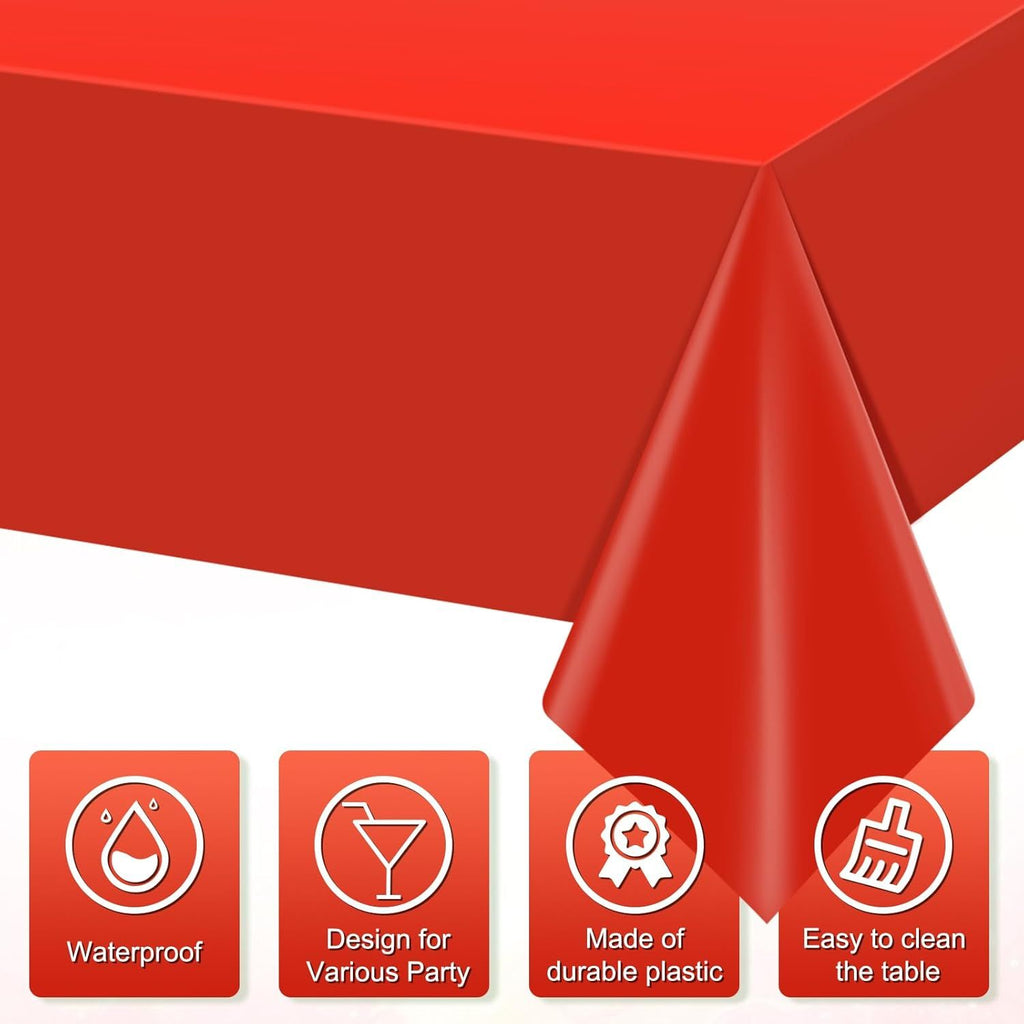 3Pcs Red Rectangle Tablecloths,Disposable Plastic Tablecloth,Waterproof Red Table Cover for Graduation Birthdays Weddings Anniversary Party Decorations,54 x 108 Inch