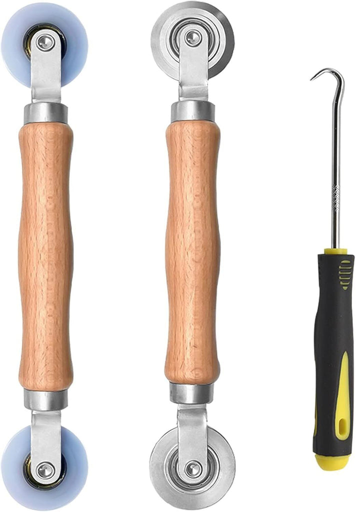 3Pcs Screen Tool, Window Screen Spline Roller Tool with Wooden Handle and Steel/Nylon Bearing Wheels, Mesh Screen Door Repair Kit Easy to Use
