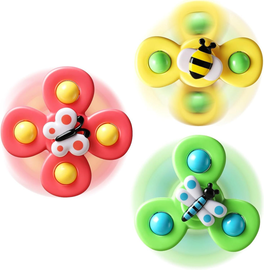 3PCS Suction Cup Spinner Toys for 1 Year Old Boy Girl|Spinning Top Infant Sensory Toys for Toddlers|1 2 Year Old Boy Christmas Birthday Gift|Baby Bath Toy Stocking Stuffers for Kids Ages 1-3