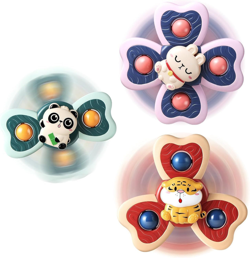 3PCS Suction Cup Spinner Toys for 1 Year Old Boy Girl|Spinning Top Infant Sensory Toys for Toddlers|1 2 Year Old Boy Christmas Birthday Gift|Baby Bath Toy Stocking Stuffers for Kids Ages 1-3