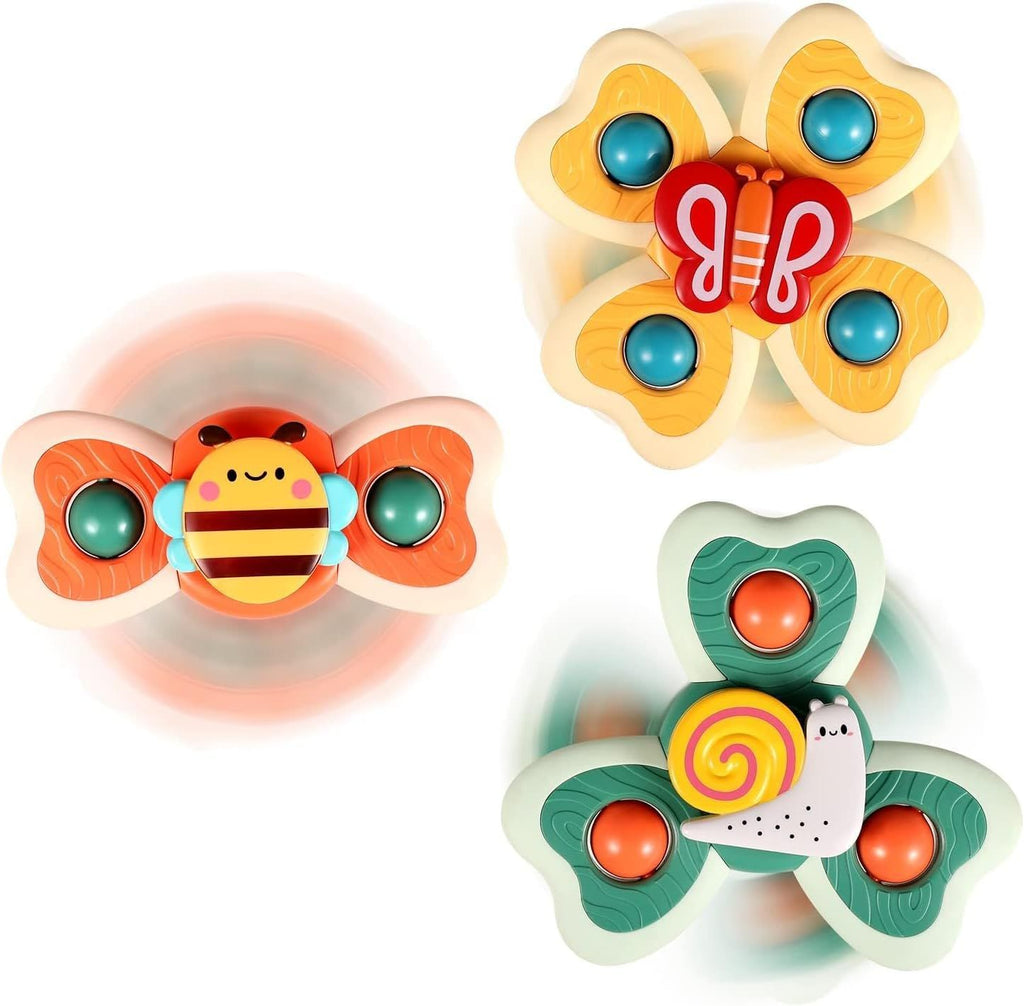 3PCS Suction Cup Spinner Toys for 1 Year Old Boy Girl|Spinning Top Infant Sensory Toys for Toddlers|1 2 Year Old Boy Christmas Birthday Gift|Baby Bath Toy Stocking Stuffers for Kids Ages 1-3
