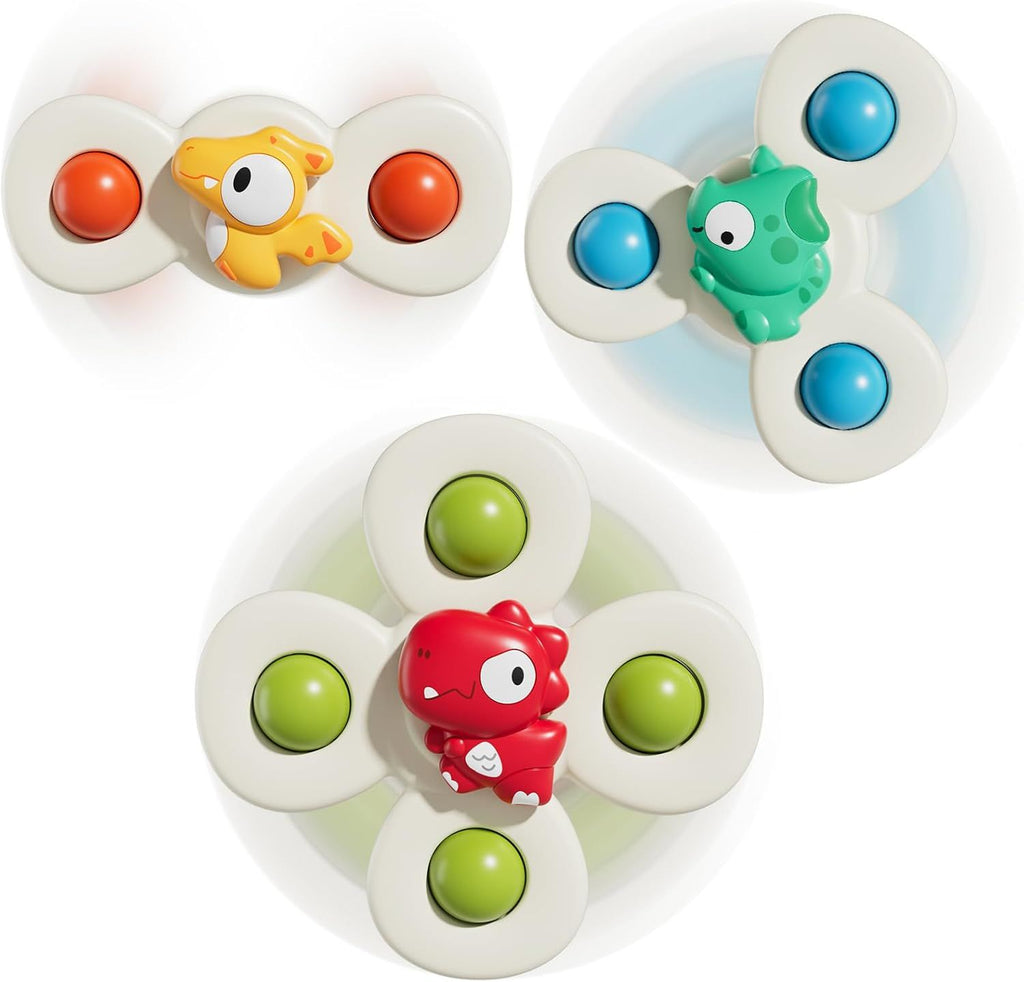 3PCS Suction Cup Spinner Toys for 1 Year Old Boy Girl|Spinning Top Infant Sensory Toys for Toddlers|1 2 Year Old Boy Christmas Birthday Gift|Baby Bath Toy Stocking Stuffers for Kids Ages 1-3