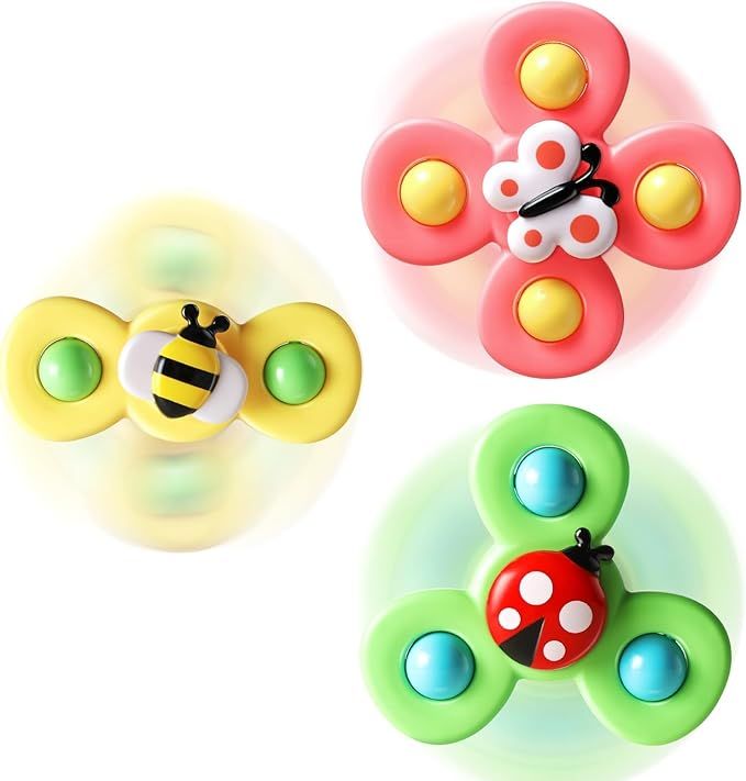 3PCS Suction Cup Spinner Toys for 1 Year Old Boy Girl|Spinning Top Infant Sensory Toys for Toddlers|1 2 Year Old Boy Christmas Birthday Gift|Baby Bath Toy Stocking Stuffers for Kids Ages 1-3
