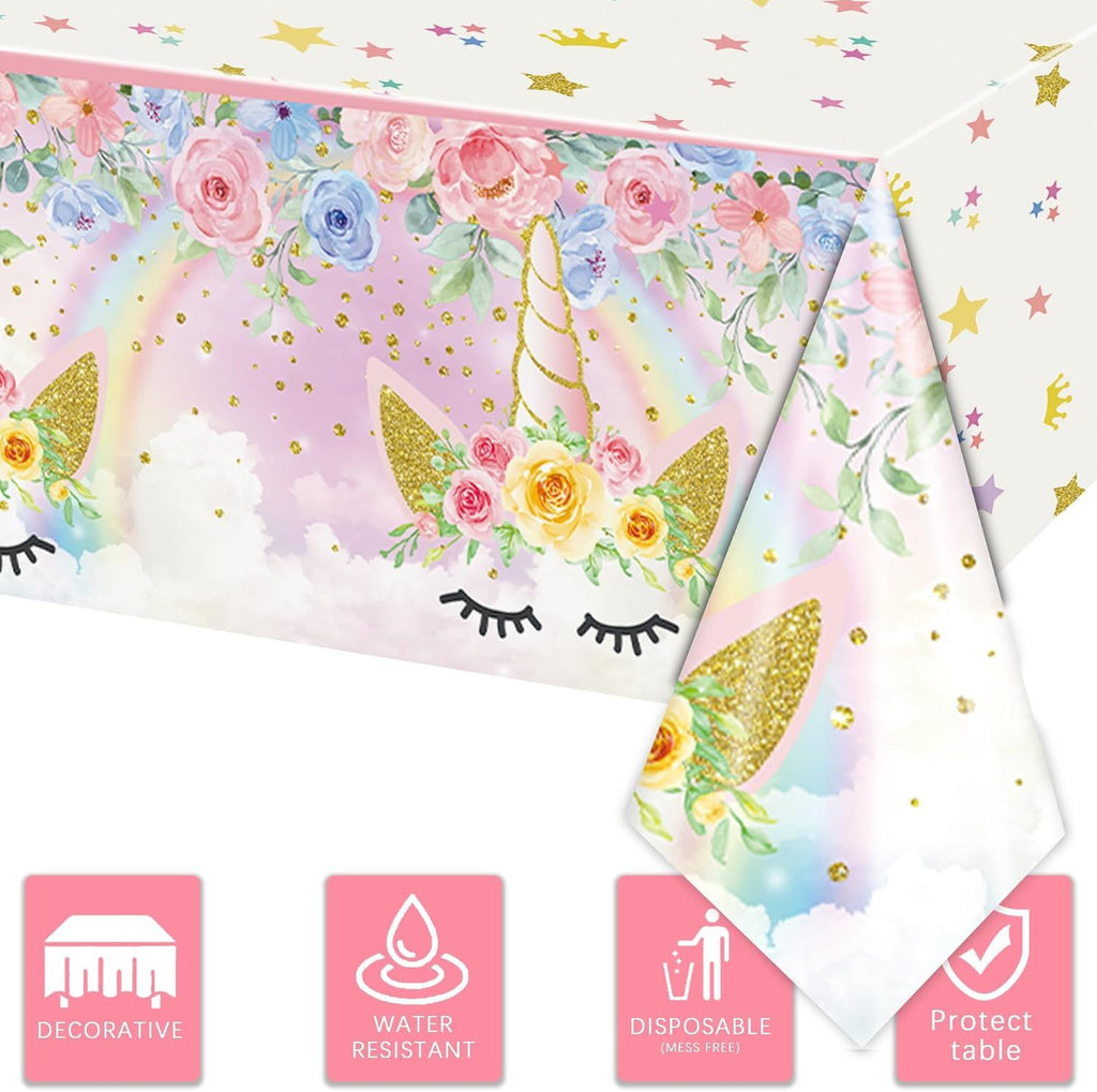 3PCS Unicorn Tablecloths for Kids Girls Baby Shower 1st Birthday Party Decorations