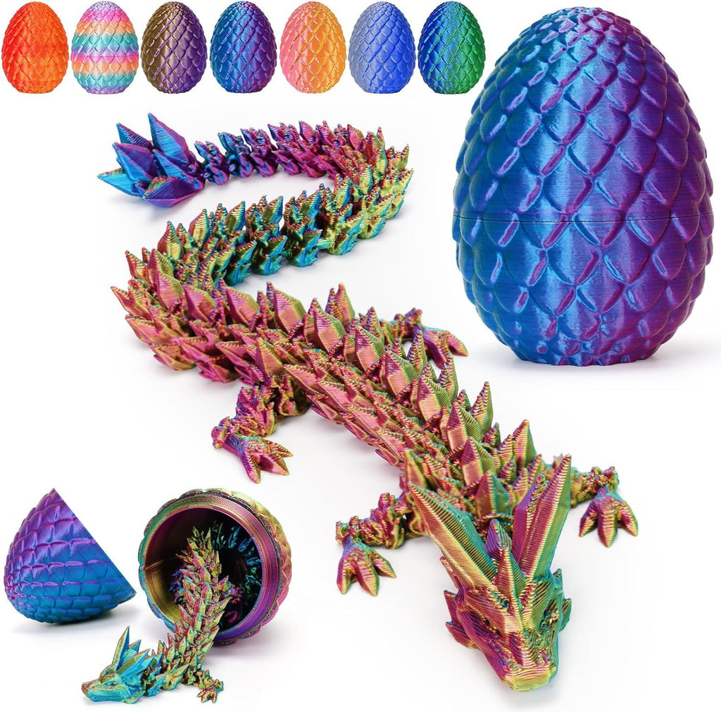4 " 3D Printed Dragon Easter Eggs with Dragon Inside 11.5", Prefilled Easter Dragon Egg with Dragon Toy for Basket Stuffers, Articulated Crystal Dragon Fidget Toy, 3D Printed Easter Gifts for Kids 6-8