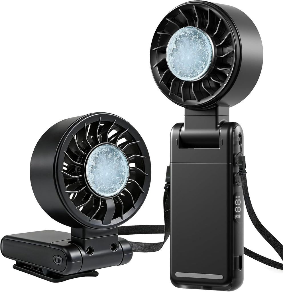 4-IN-1 Portable Handheld Fan with lce Cooler, Rechargeable Personal Fan with Clip, 5 Speeds, 360° Rotatable,Small Pocket Fans, for Outdoor, Travel, Beach, and Office