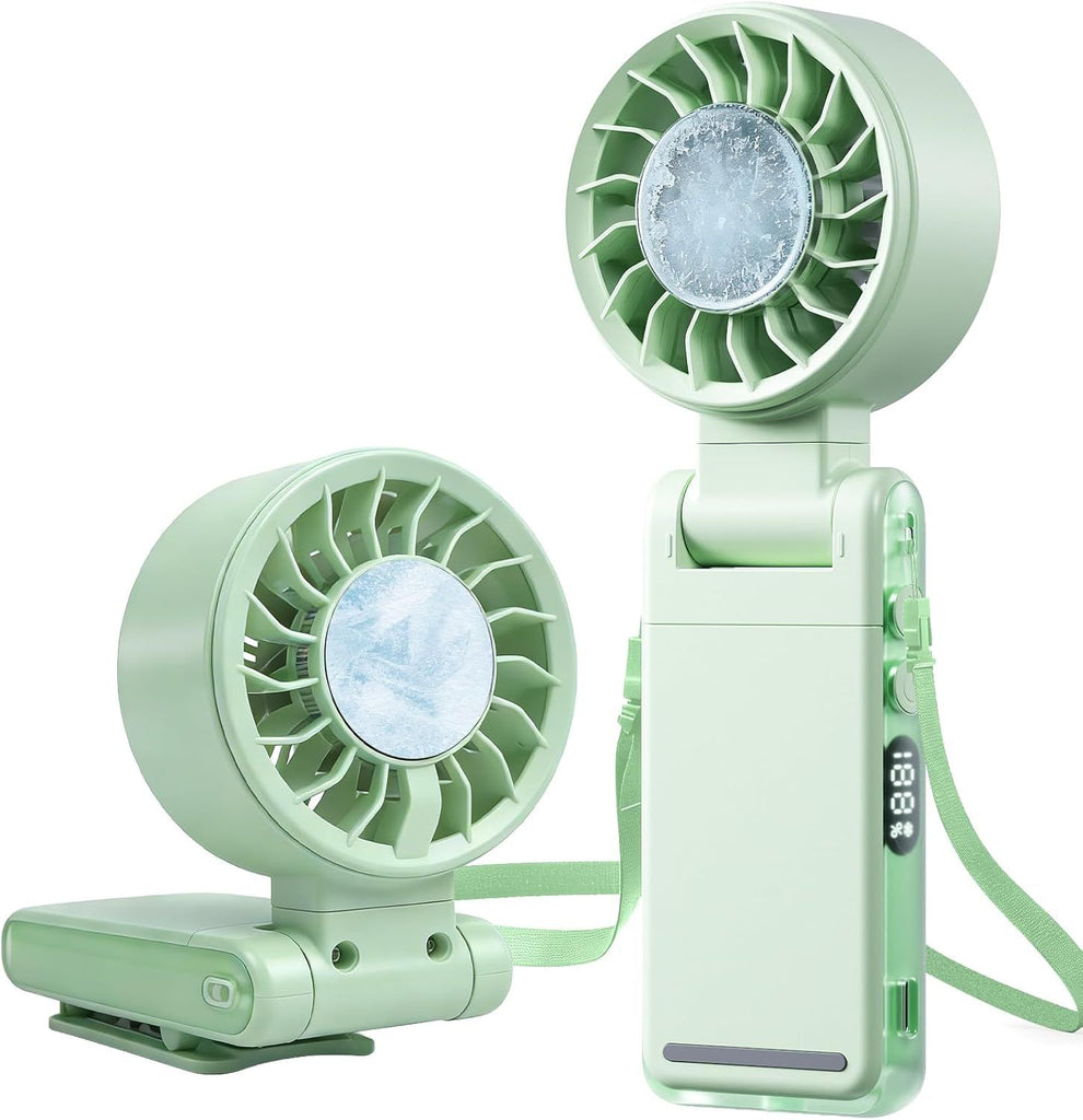 4-IN-1 Portable Handheld Fan with lce Cooler, Rechargeable Personal Fan with Clip, 5 Speeds, 360° Rotatable,Small Pocket Fans, for Outdoor, Travel, Beach, and Office