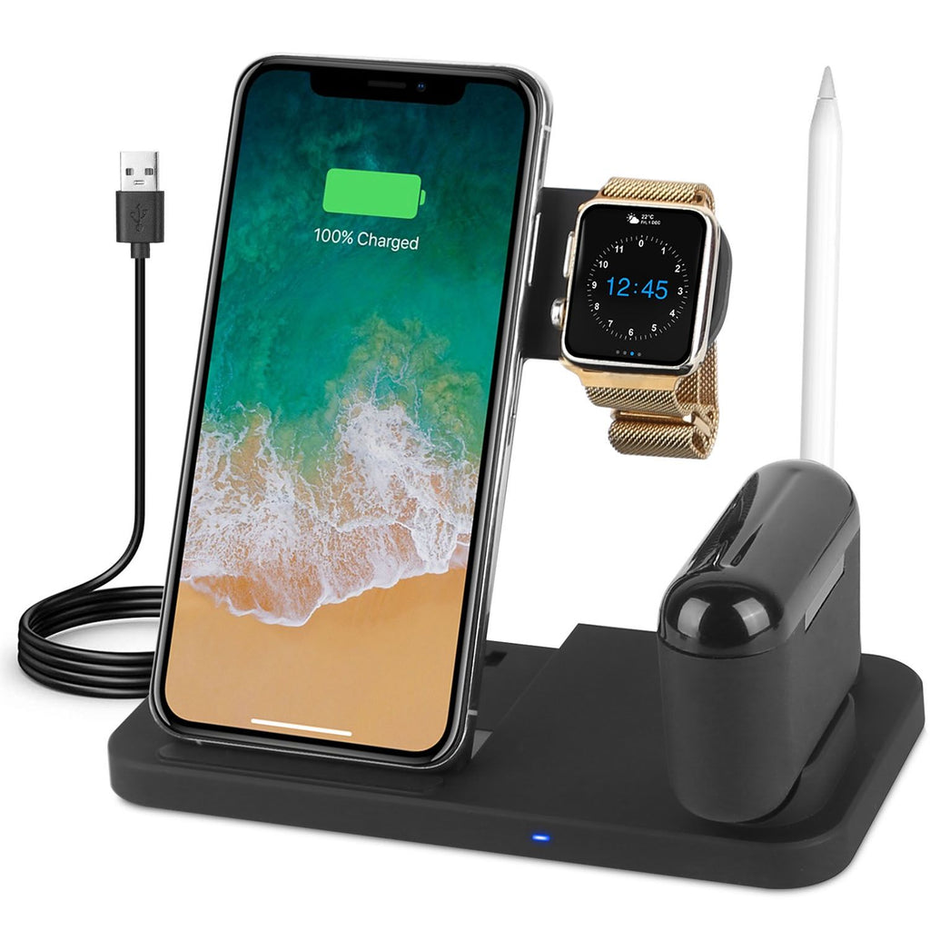 4 In 1 Wireless Charger Foldable Fast Charging Station Stand Dock Fit for iWatch Apple Pencil Airpod 1/2/3/Pro iPhone 13 12 11 Pro Samsung S22 S21 Qi-enabled Android Phone