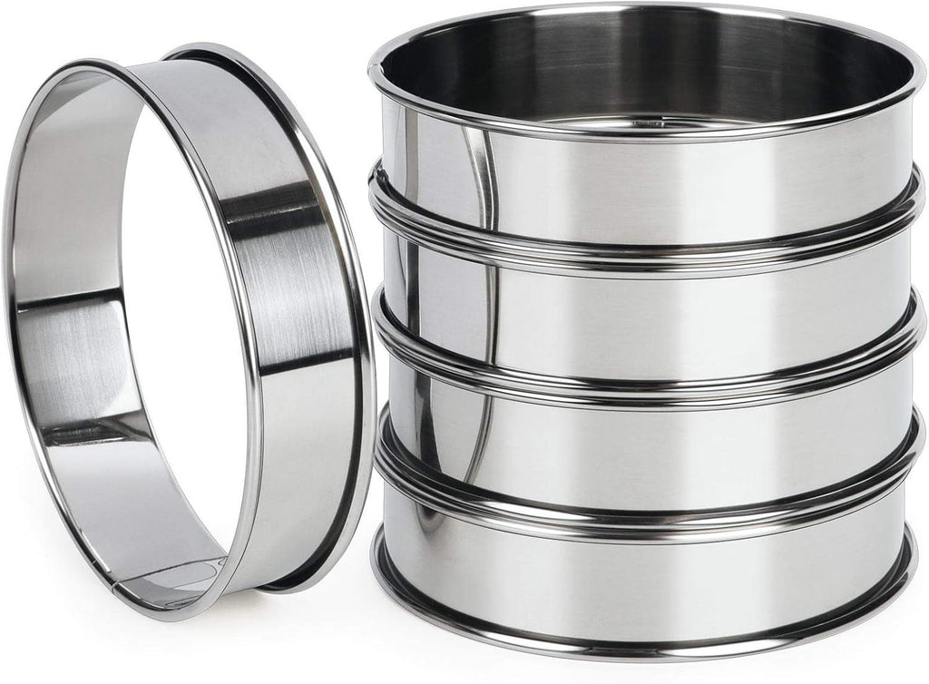 4 Inch English Muffin Rings, Stainless Steel Crumpet Rings, Tart Rings for Baking, Double Rolled Nonstick Round Cake Ring, Metal Pastry Ring Mold for Dessert Food Making Tool