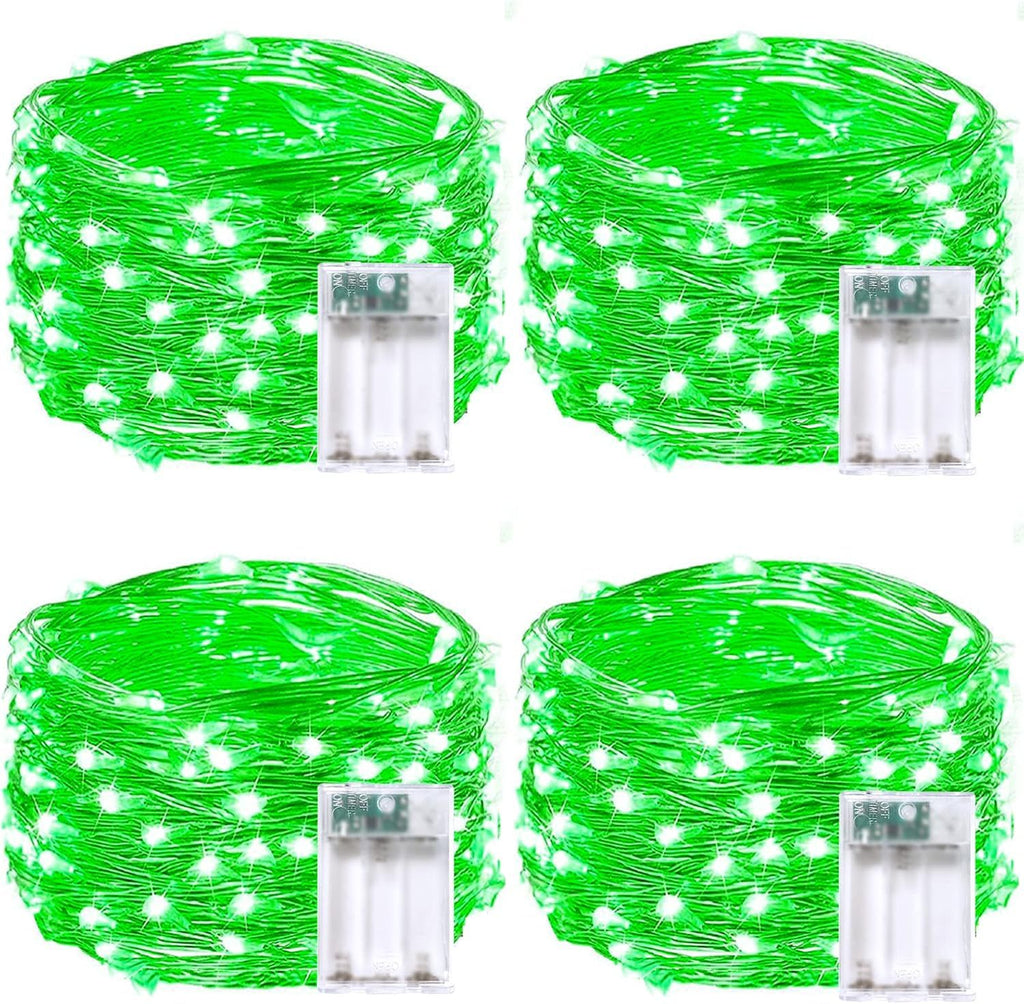 4 Pack 20FT 60LED St Patrick's Day Battery Operated Fairy Lights with Timer, Waterproof Battery String Lights Outdoor Indoor, Twinkle Lights for Bedroom Christmas St Patrick's Day Decorations (Green)