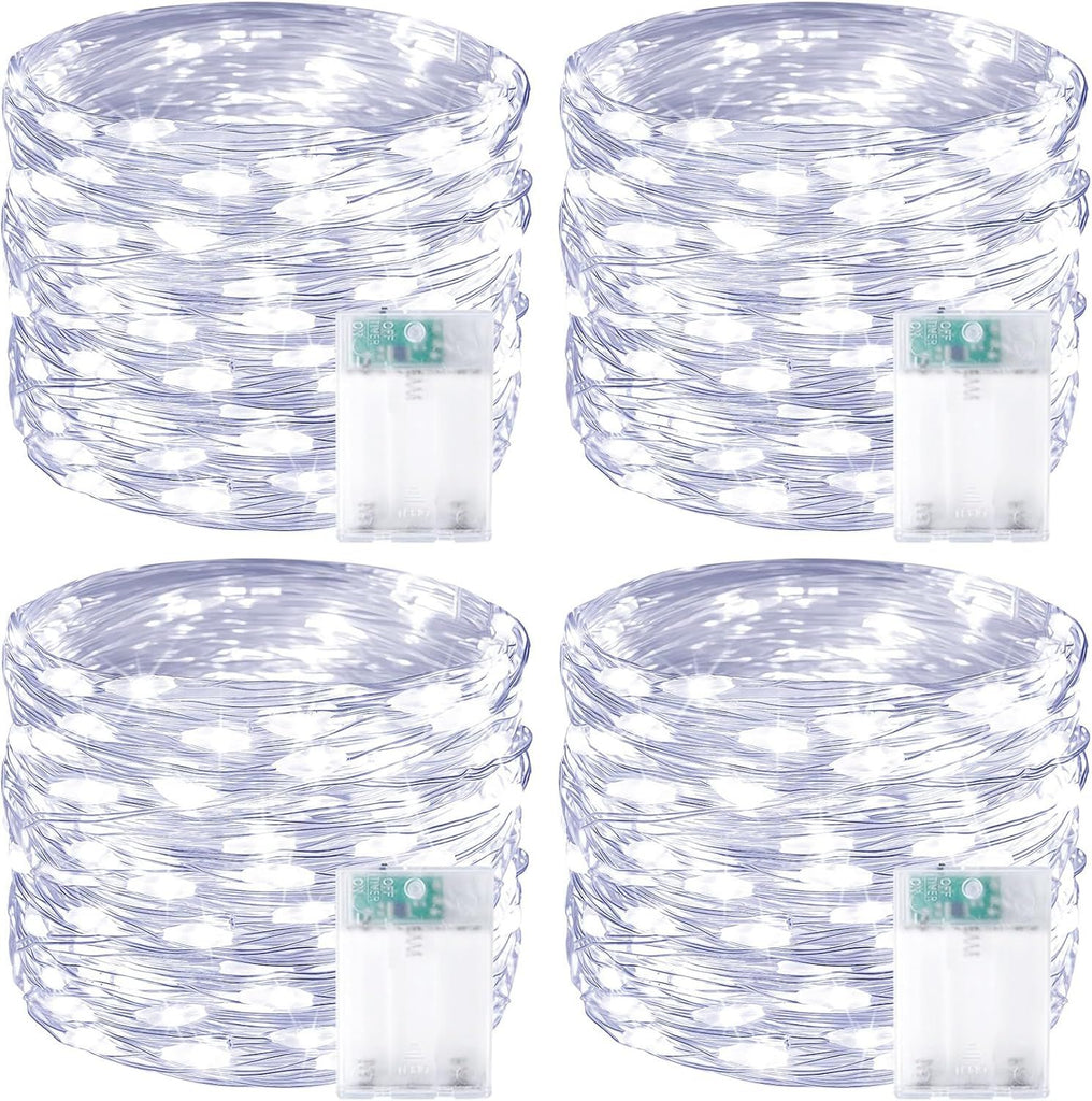 4 Pack 60 LED Christmas Fairy Lights Battery Operated with Timer, 20FT Waterproof Twinkle Lights Indoor Outdoor, String Lights for Bedroom, Wedding, DIY, Centerpiece, Christmas Decorations(Cool White)