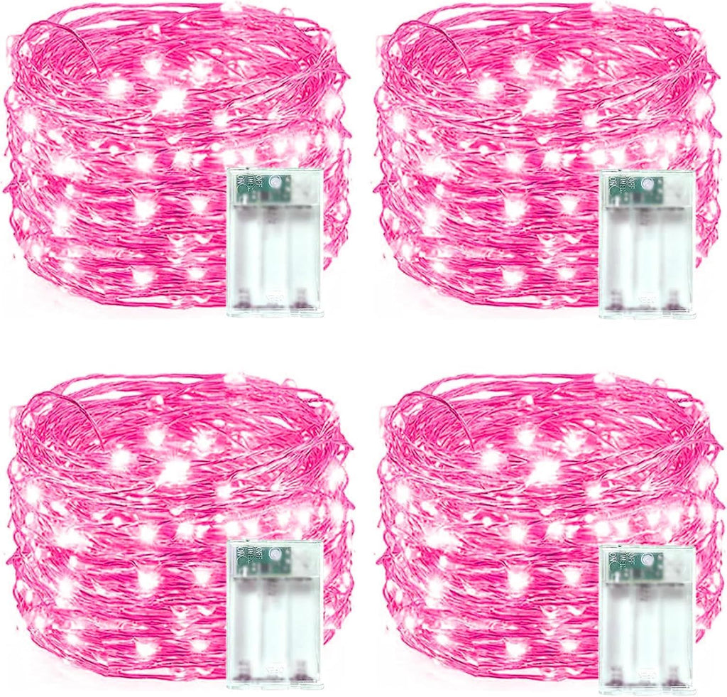 4 Pack 60 LED Pink Fairy Lights Battery Operated with Timer, 20FT Waterproof Twinkle Light Indoor Outdoor, Valentiens Lights for Valentine's Day Bedroom Wedding Birthday Christmas Decorations(Pink)