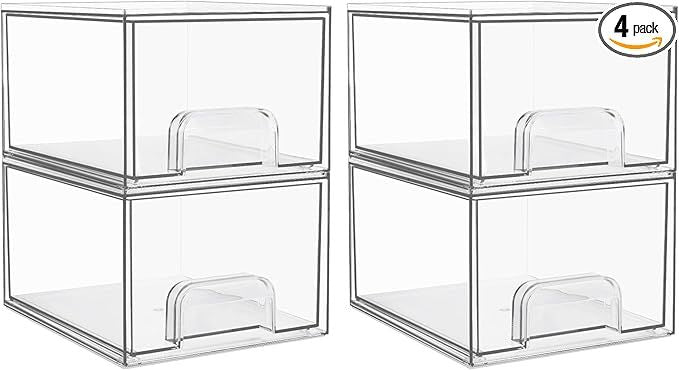 4 Pack Clear Small Stackable Storage Drawers Acrylic Makeup Organizer