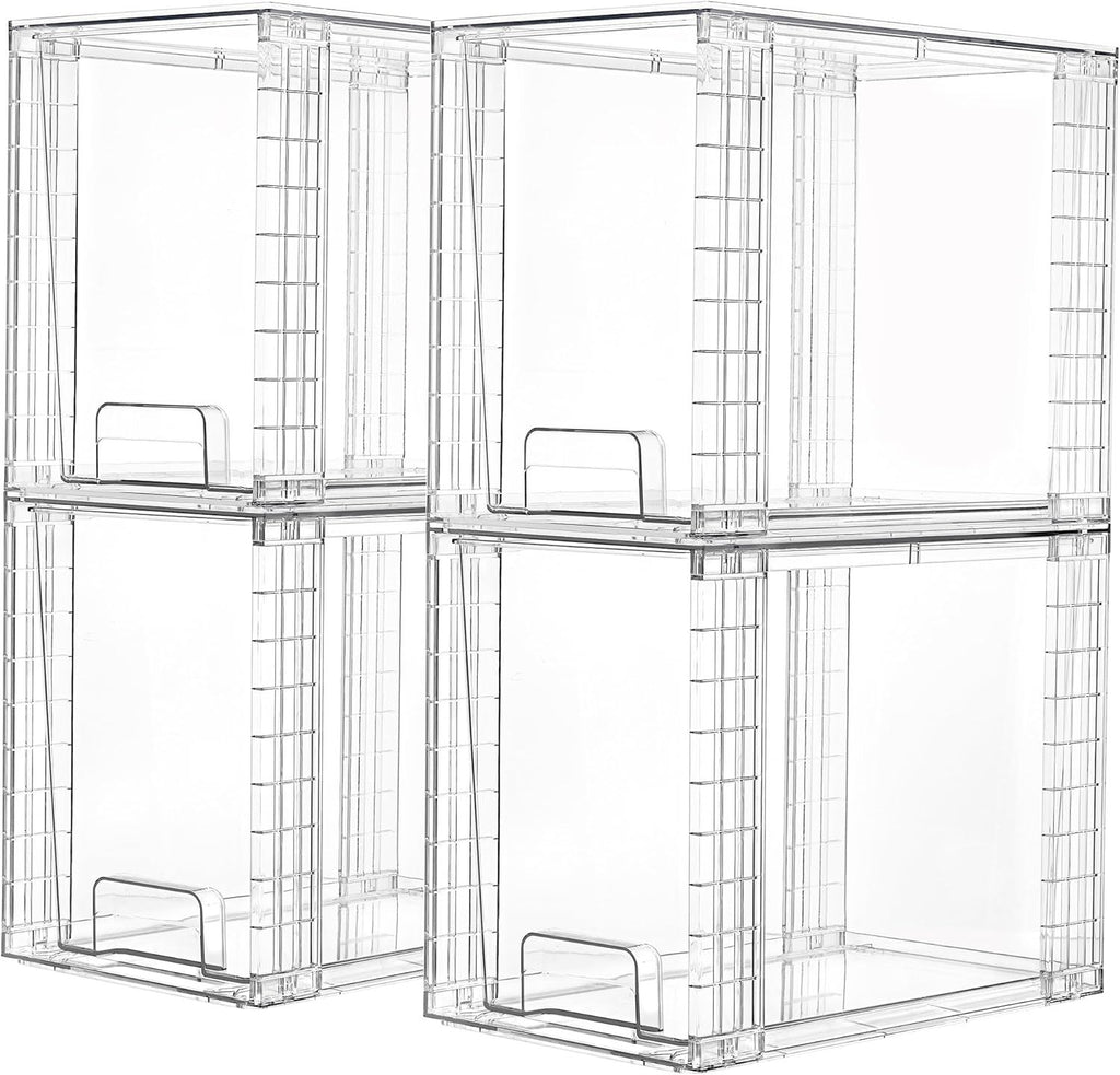 4 Pack Clear Stackable Storage Drawers,9.7" High Plastic Organizers Bins for Skincare, Bathroom Supplies,Ideal for Cabinet,Undersink,Vanity,Kitchen,Pantry
