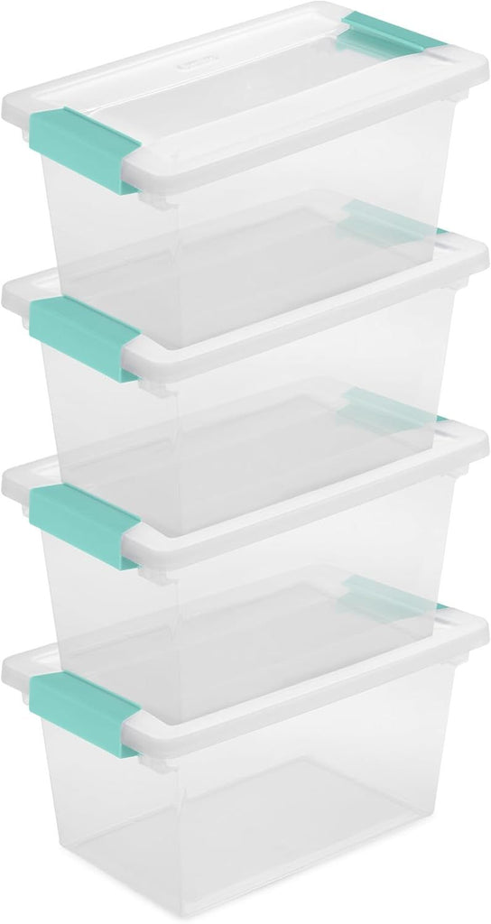 4-Pack Clip Box, Stackable Clear Plastic Bins with Latching Lids, Medium - Writing, Arts or Crafts Supplies Storage Containers for Home, Office, Classroom and Workshop Organization