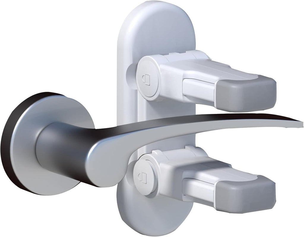 4-Pack Door Handle Baby Proof Lock – Child Proof Door Lever Lock for Kids Safety – Stops Toddler, Dog & Cat from Opening Doors – Easy One-Hand Adult Use, No-Drill Adhesive – Fits Home Bath/Kitchen