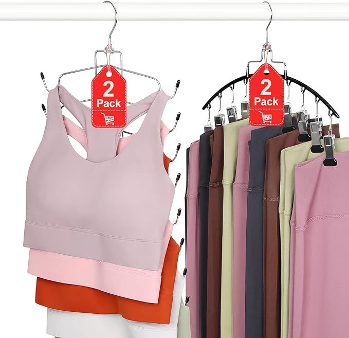4 Pack Gym Clothes Organizer, 2 Pack Tank Top Hangers with 2 Pack Leggings Hangers Space Saving Hang 20 Sets Tank Top Bra with Leggings Shorts Pants Yoga Outfits for Closet Black CT78B
