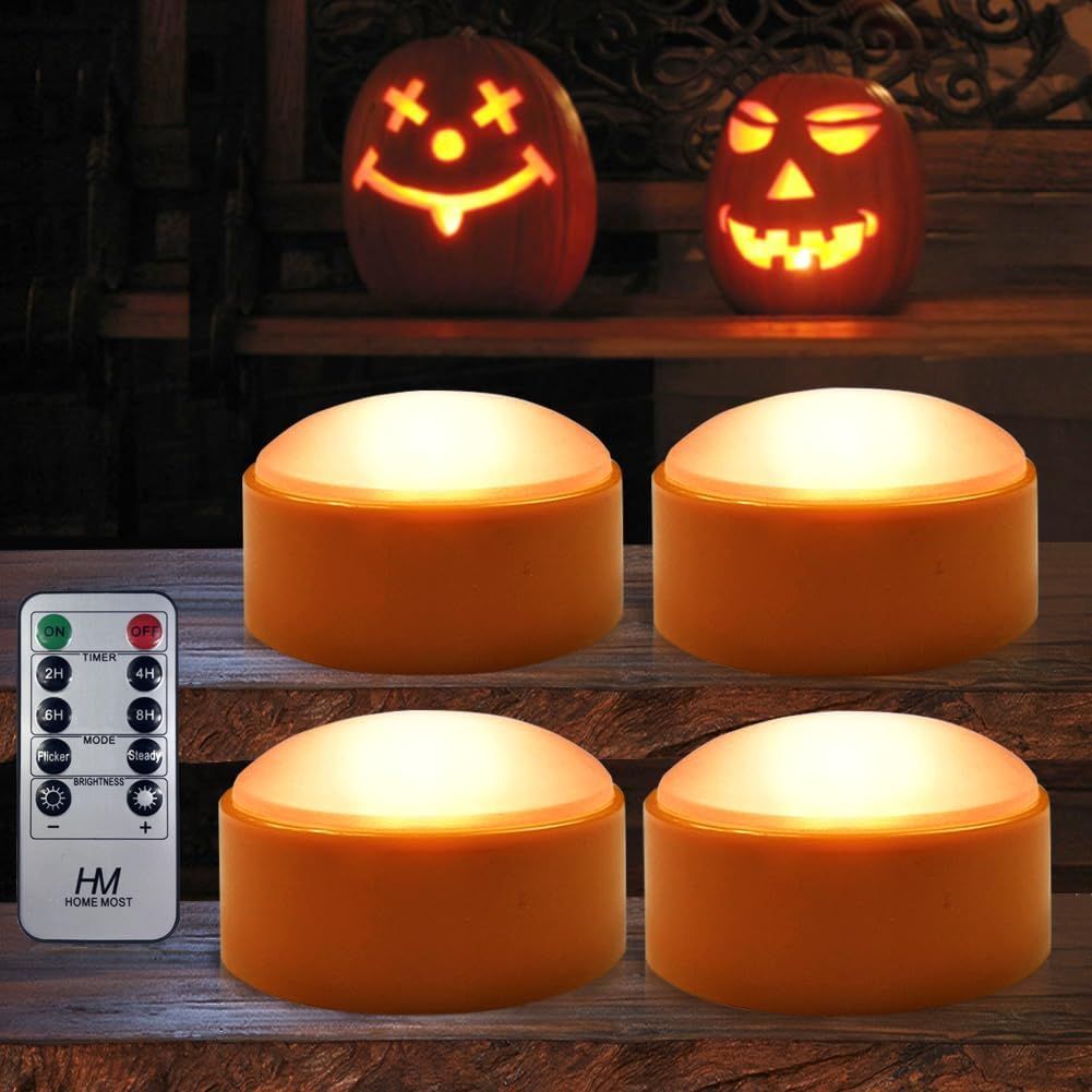4-Pack Halloween LED Pumpkin Lights Battery Operated - Orange Pumpkin Lights with Timer and Remote Halloween Decor - Jack-O-Lantern Decoration Outdoor