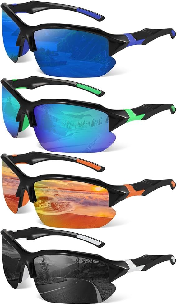 4 Pack Polarized Sports Sunglasses for Men Women Baseball Cycling Running Fishing UV Protection Sun Glasses Lightweight Half Frame Goggles