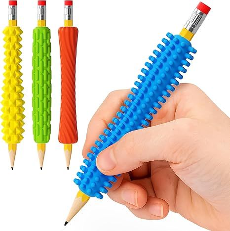 4-Pack Textured Silicone Pencil Grips–Sensory Fidget Sleeves for Kids& Adults,ADHD &Autism Anxiety Relief,Quiet Classroom&Travel Fidget Tool for Focus,Calm,and Fine Motor Skills