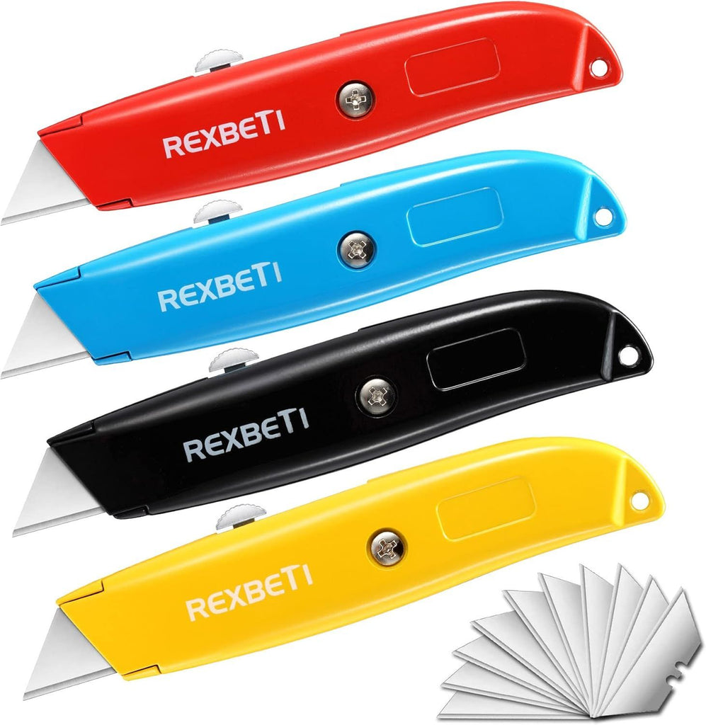4-Pack Utility Knife, Heavy Duty Aluminum Shell Retractable Box Cutter for Cartons, Cardboard and Boxes, Extra 10 Blades Included