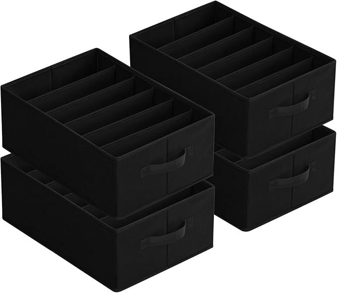 4 Pack Wardrobe Clothes Organizer with Handle, Fabric Divider Drawer Organizer for Clothing, Foldable Closet Organziers for T Shirt, Pants, Sweaters, Black