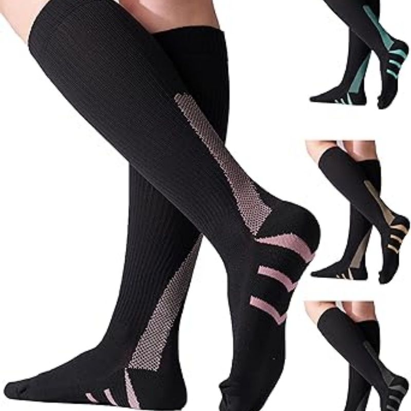 4 Pairs Compression Socks For Women 20-30mmHg Graduated Compression Circulation Support Socks For Running Athletic
