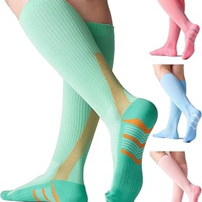 4 Pairs Compression Socks For Women 20-30mmHg Graduated Compression Circulation Support Socks For Running Athletic