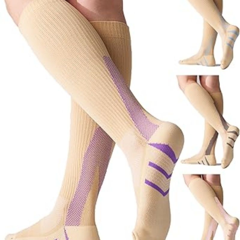 4 Pairs Compression Socks For Women 20-30mmHg Graduated Compression Circulation Support Socks For Running Athletic