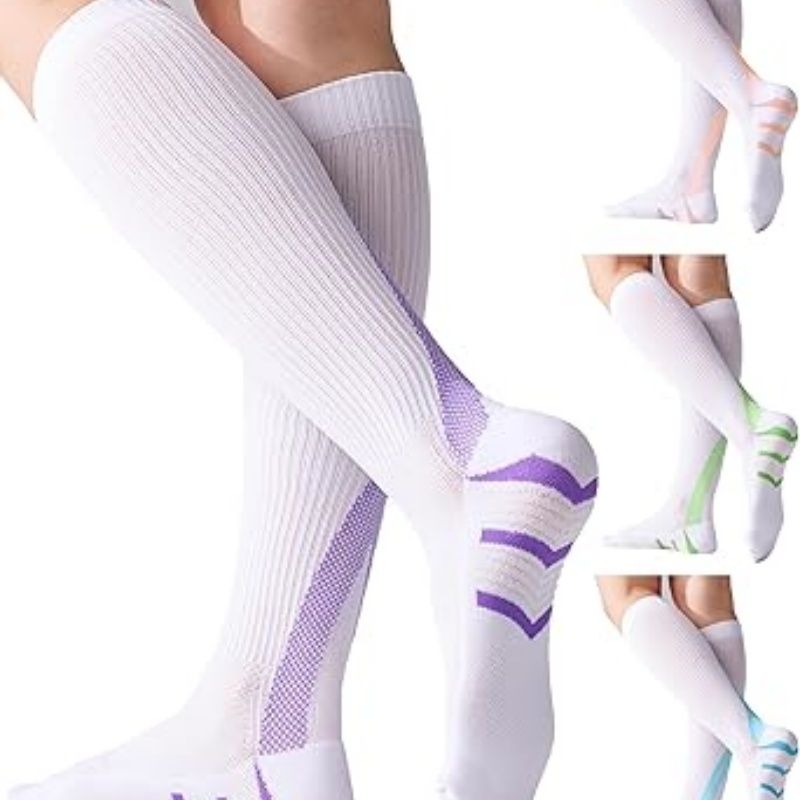 4 Pairs Compression Socks For Women 20-30mmHg Graduated Compression Circulation Support Socks For Running Athletic