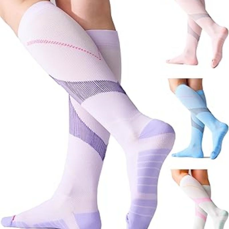 4 Pairs Compression Socks For Women 20-30mmHg Graduated Compression Circulation Support Socks For Running Athletic