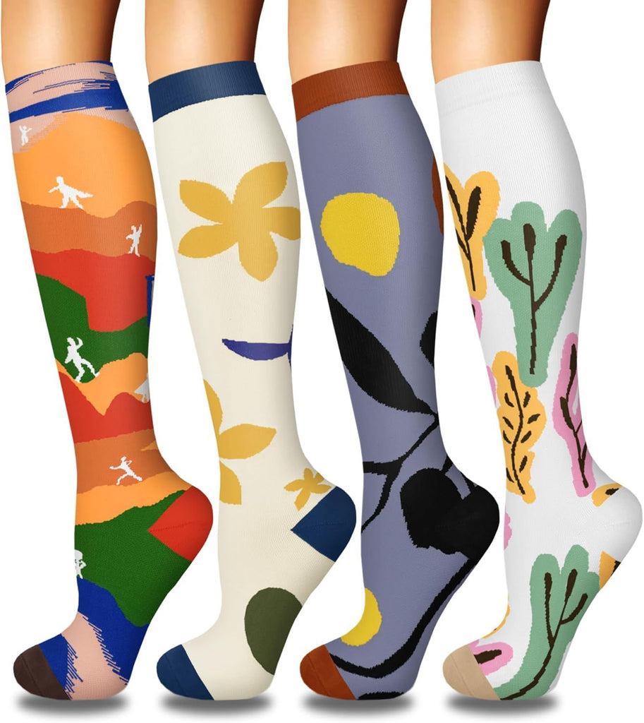 4 Pairs Compression Socks for Women Circulation-Best Support for Nurses,Running,Athletic,Travel